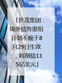 世茂集团：境外债务重组计划不晚于8月29日生效，将削债115亿美元